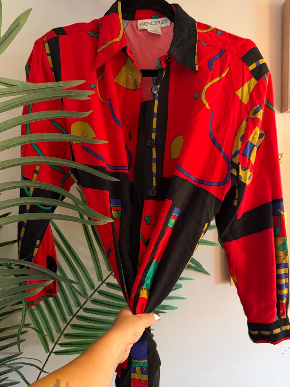 VINTAGE Red & Black Abstract Print Women's Shirt Jacket